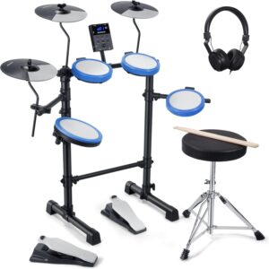 Rocksocki Electric Drum Set, Electronic Drum Kit for Beginner Junior with 180 Sounds, 4 Quiet Mesh Pads, 9" Cymbals, USB MIDI, 2 Pedal, Throne, Headphones, Sticks