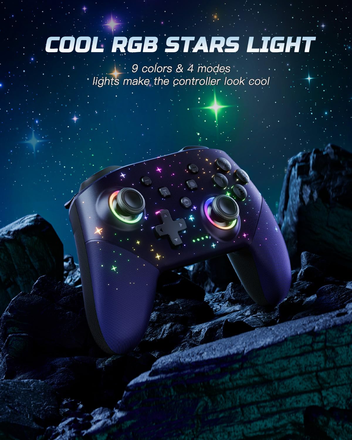 VOYEE Switch Controller, LED Star Wireless Pro Controllers Compatible with Switch 2/Lite/OLED, Multi-Platform Windows PC with 9 Colors Colorful RGB Lights/Programmable/Vibration/Turbo/Wakeup - Image 2