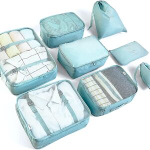 8 Set Packing Cubes for Suitcases Travel Luggage Packing Organizers,Travel Essentials Accessories Luggage Organizer with Shoe Bag Tioletry/Laundry Bag (light blue)