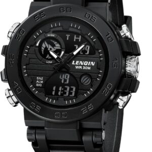 LN LENQIN Mens Watches Digital Military Watch for Men Stopwatch Army Survival Tactical Sports Outdoor Big Face Waterproof Men's Wrist Watches with LED Backlight/Timer/Alarm/Date