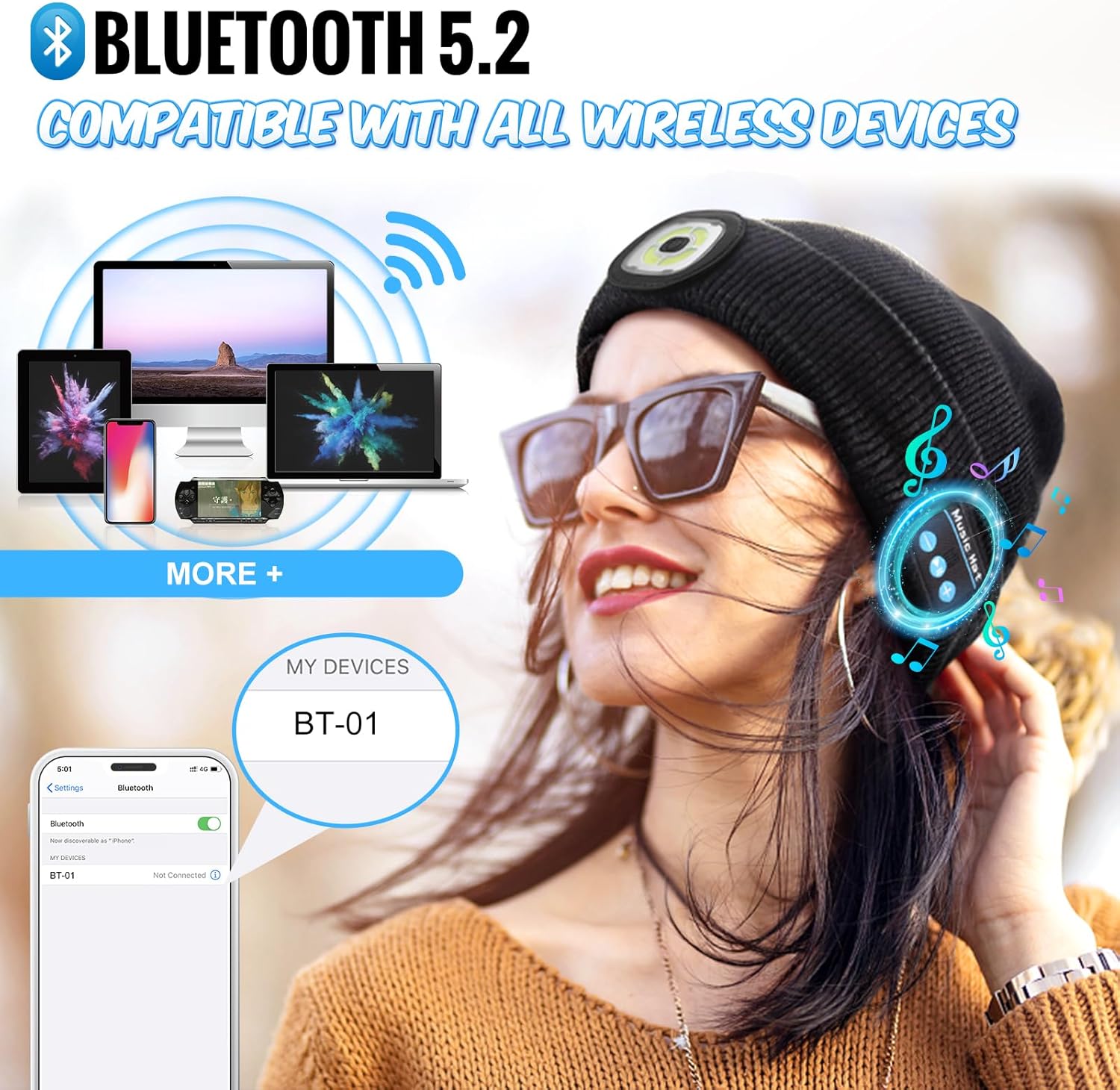 Gifts for Men Bluetooth Beanie Hat, Stocking Stuffers for Adults, Mens Gifts for Christmas, White Elephant Gift for Adults, Gift for Men Who Want Nothing Cool Gadgets, Bluetooth Hat for Husband Women - Image 4