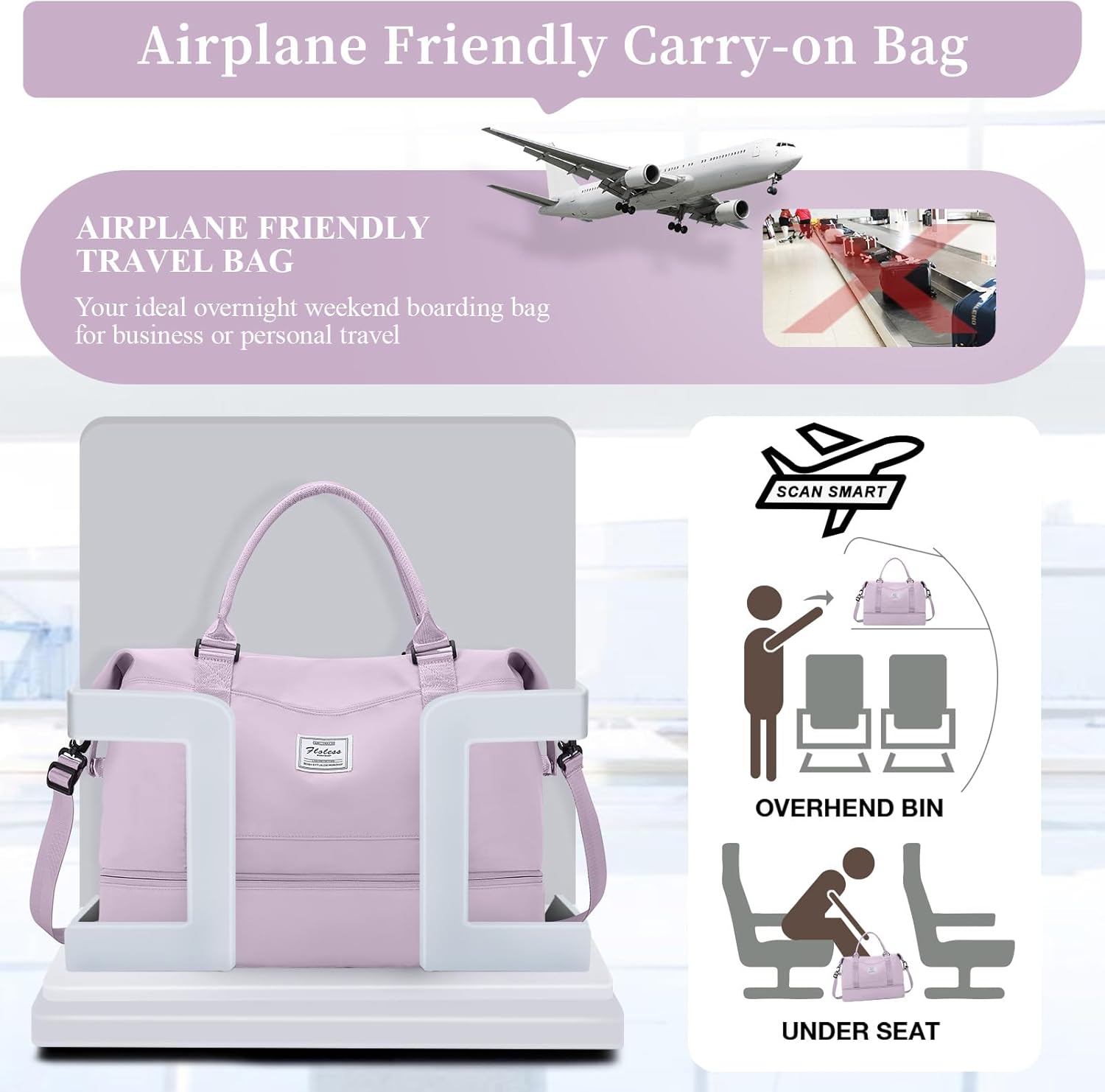 Weekender Bags for Women,Personal Item Travel Bag with Shoes Compartment,Overnight Travel Duffel Bag with Toiletry Bag - Image 7