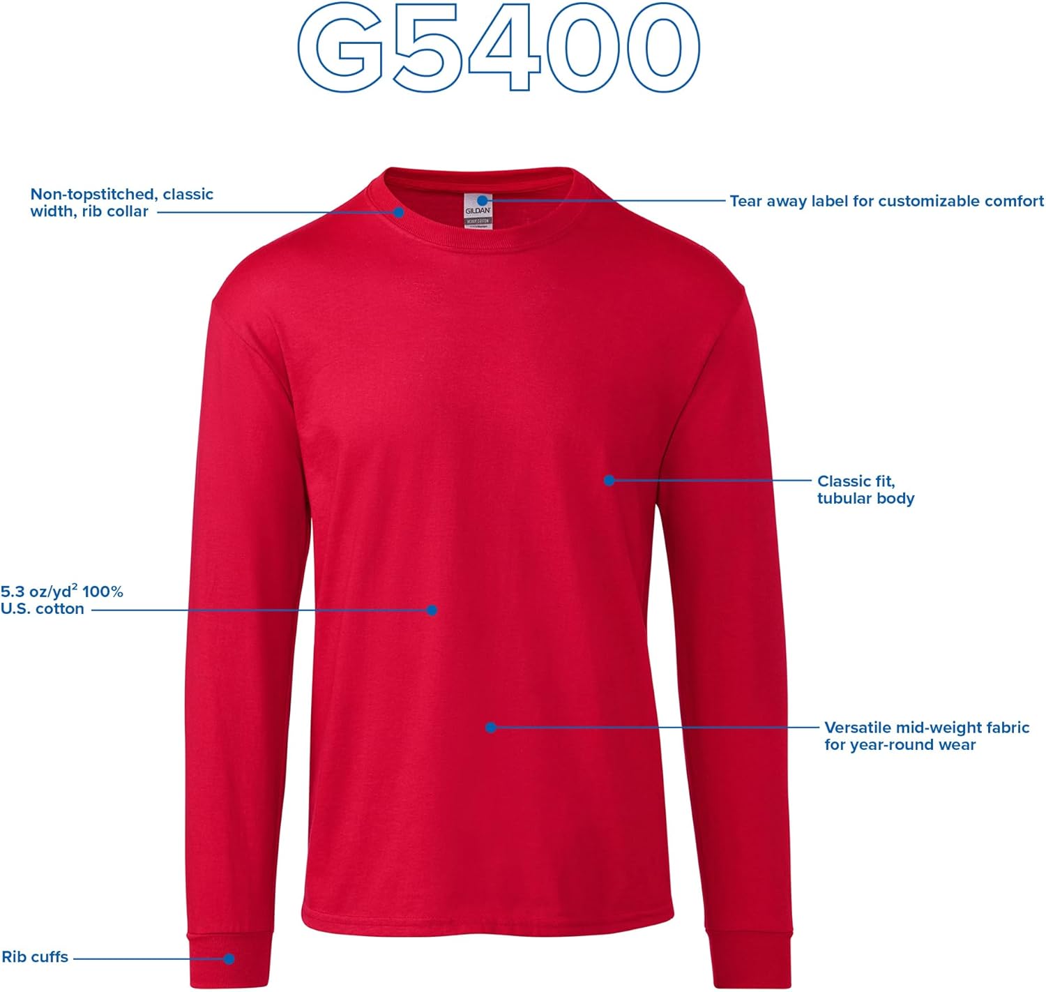 Gildan Adult Heavy Cotton Long Sleeve T-Shirt, Style G5400, 2-Pack - Image 4