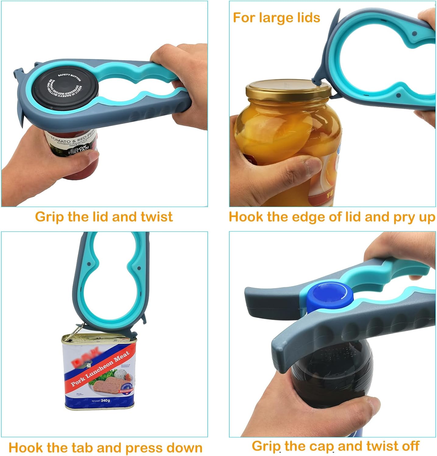 Otstar Jar Opener Bottle Opener and Can Opener for Weak hands, Seniors with Arthritis and Anyone with Low Strength, Mutil Jar Opener Get Lids Off Easily (Blue and Grey) - Image 3