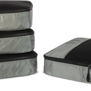 Amazon Essentials 4-Piece Packing Cubes Travel Accessories Set, Luggage Organizer with Double Zipper, Mesh Top, 100% Polyester, Large, Gray (Previously Amazon Basics)
