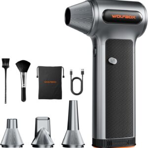 WOLFBOX MF200 Electric Air Duster with Removable Battery & 4 Nozzles, Cordless 3-Speed Adjustable Mini Blower for Computer Keyboard, Car Cleaning, Home, and Outdoor Use