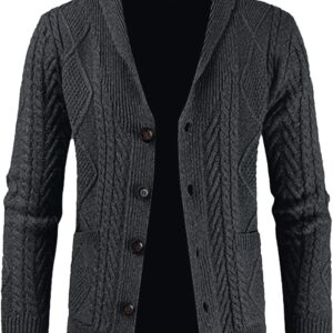 JMIERR Men's Casual Wool Blend Cardigan Sweaters Long Sleeve Shawl Collar Buttons Down Cable Knit Sweater