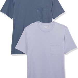Amazon Essentials Men's T-Shirts, Short-Sleeve Crewneck Pocket, Cotton, 2-Pack