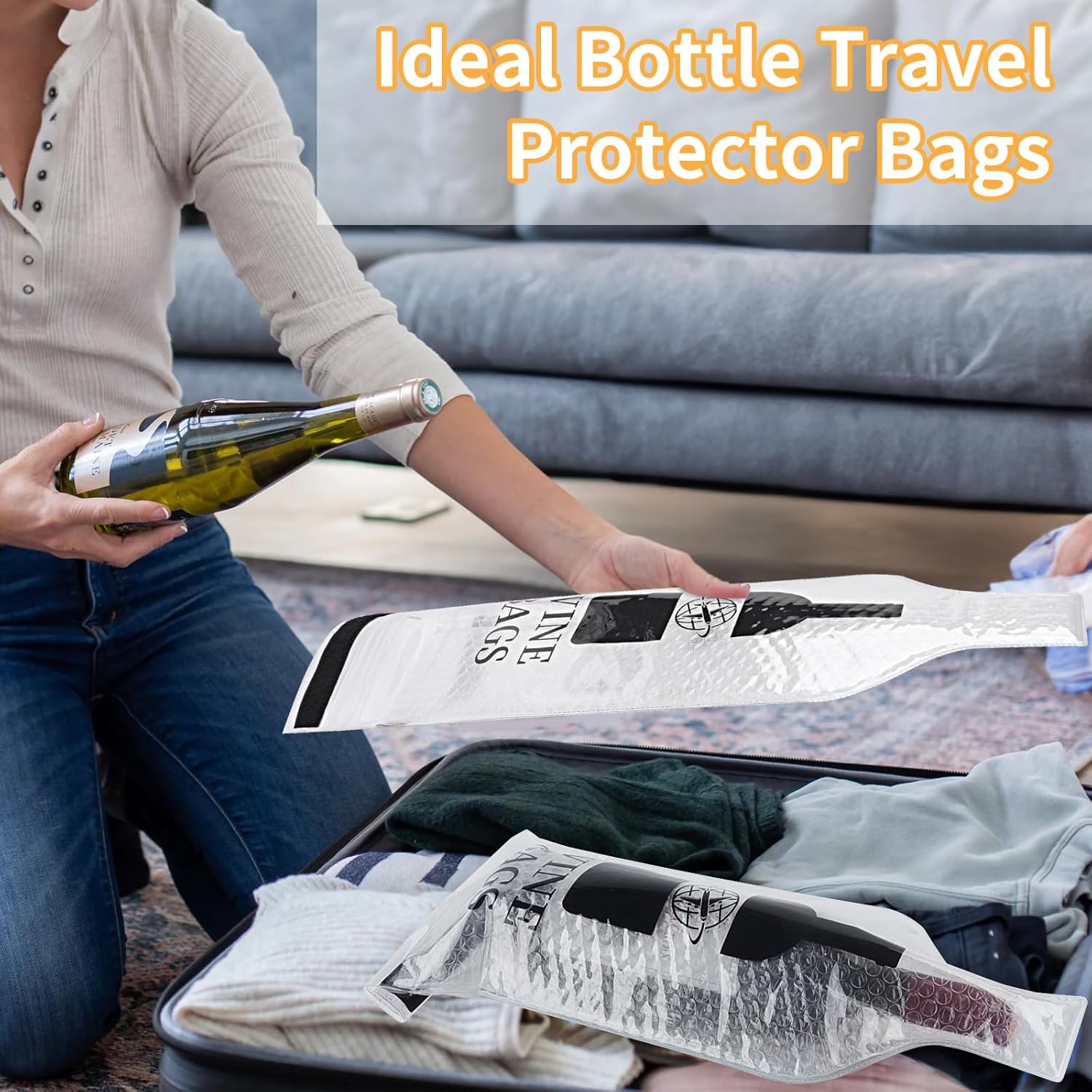 Wine Bags for Travel, 3 Set Reusable Wine Bottle Travel Protector Bags, Double Layer Leak Proof Wine Travel Bags for Wine Bottles Airplane Car Cruise Safety Impact Resist, Wine Sleeves for Suitcase - Image 5