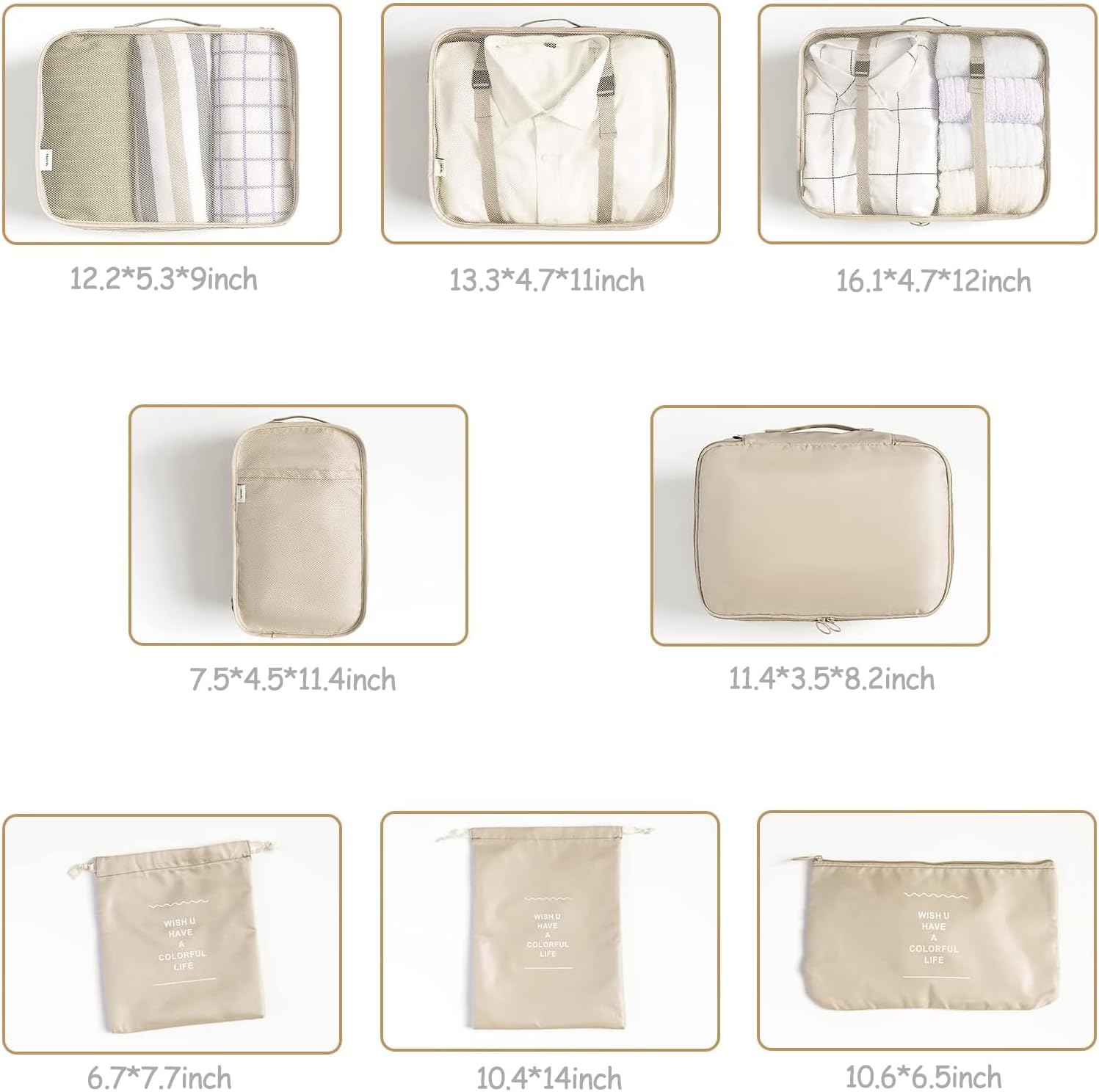 8 Set Packing Cubes for Suitcases Travel Luggage Packing Organizers,Travel Accessories Essentials Luggage Organizer with Shoe/Tioletry/Laundry Bag - Image 7