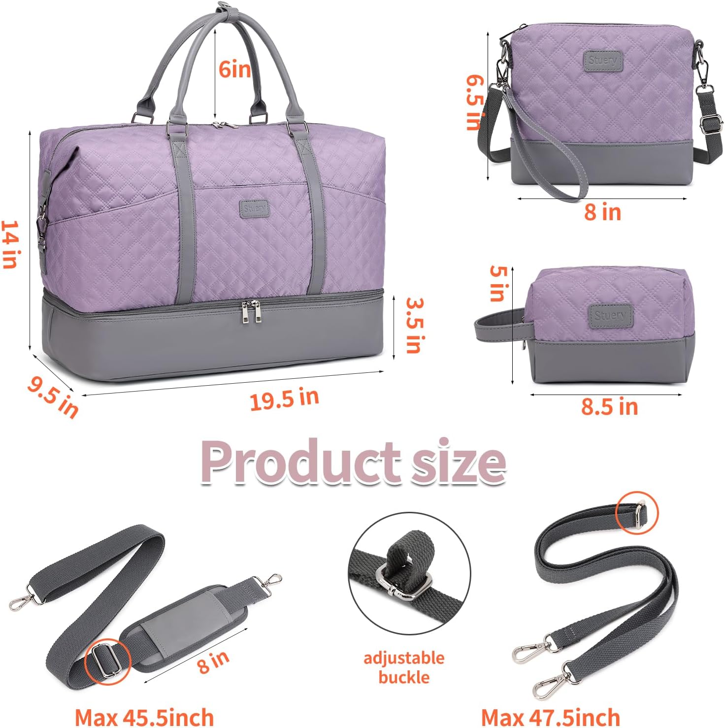 Weekender Bag, Large Travel Duffel Bag for Women, Carry on Overnight Bag with Shoe Compartment and Toiletry Bags - Image 7