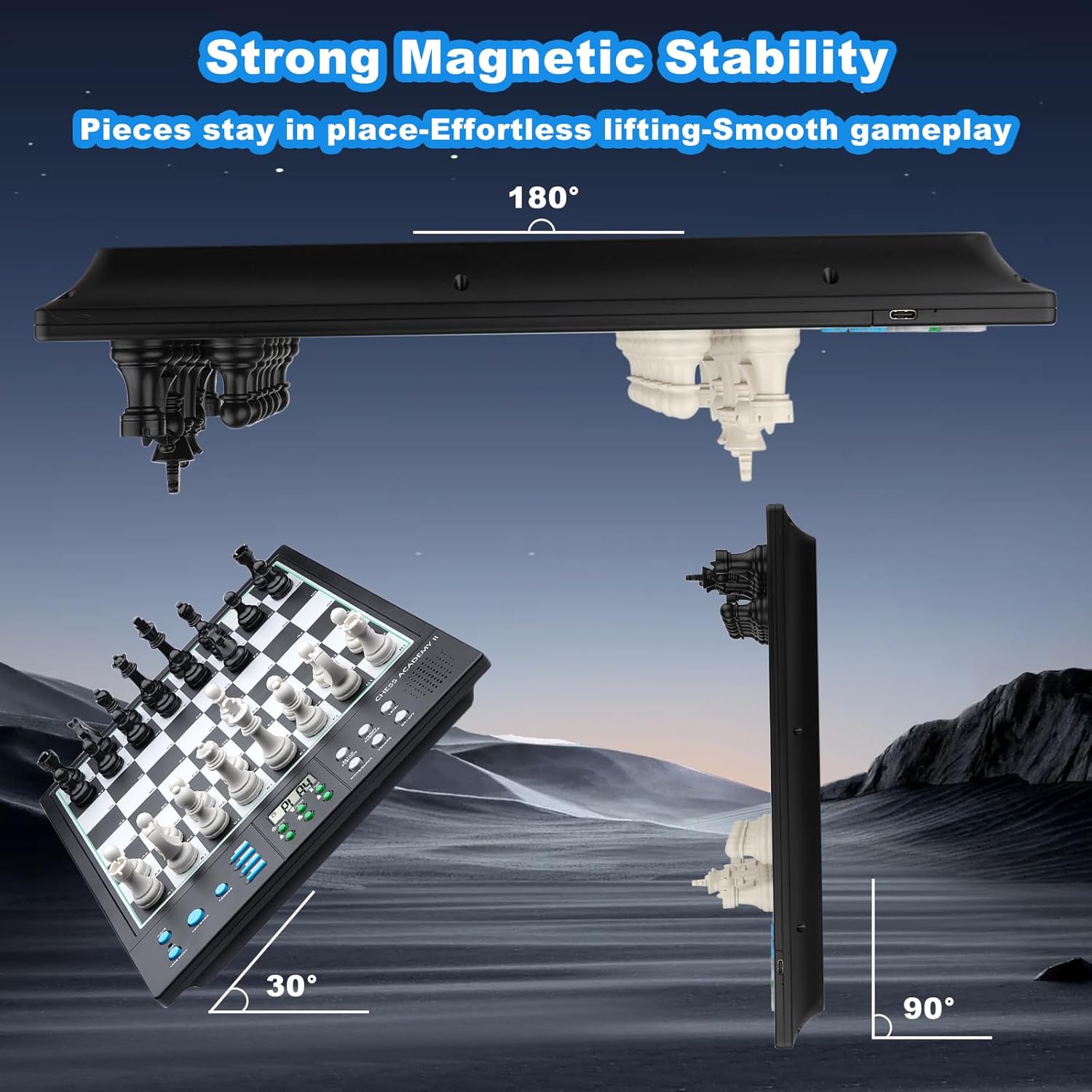LC2B Advanced Electronic Chess Set with ELO 2200+ Engine & Talking AI Tutor, Comfortable Size Electronic Chess Board Perfect for Chess Lovers, Smart Computer Chess Game Set with Strong Magnet(Black) - Image 2