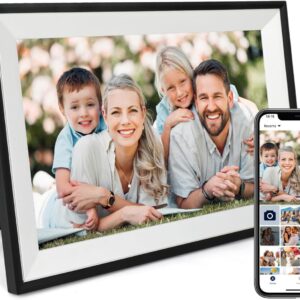 Digital Photo Frame 10.1 Inch WiFi Digital Picture Frame IPS HD Touch Screen Smart Cloud Photo Frame with 32GB Storage, Auto-Rotate, Easy Setup to Share Photos or Videos Remotely via AiMOR APP (Black)