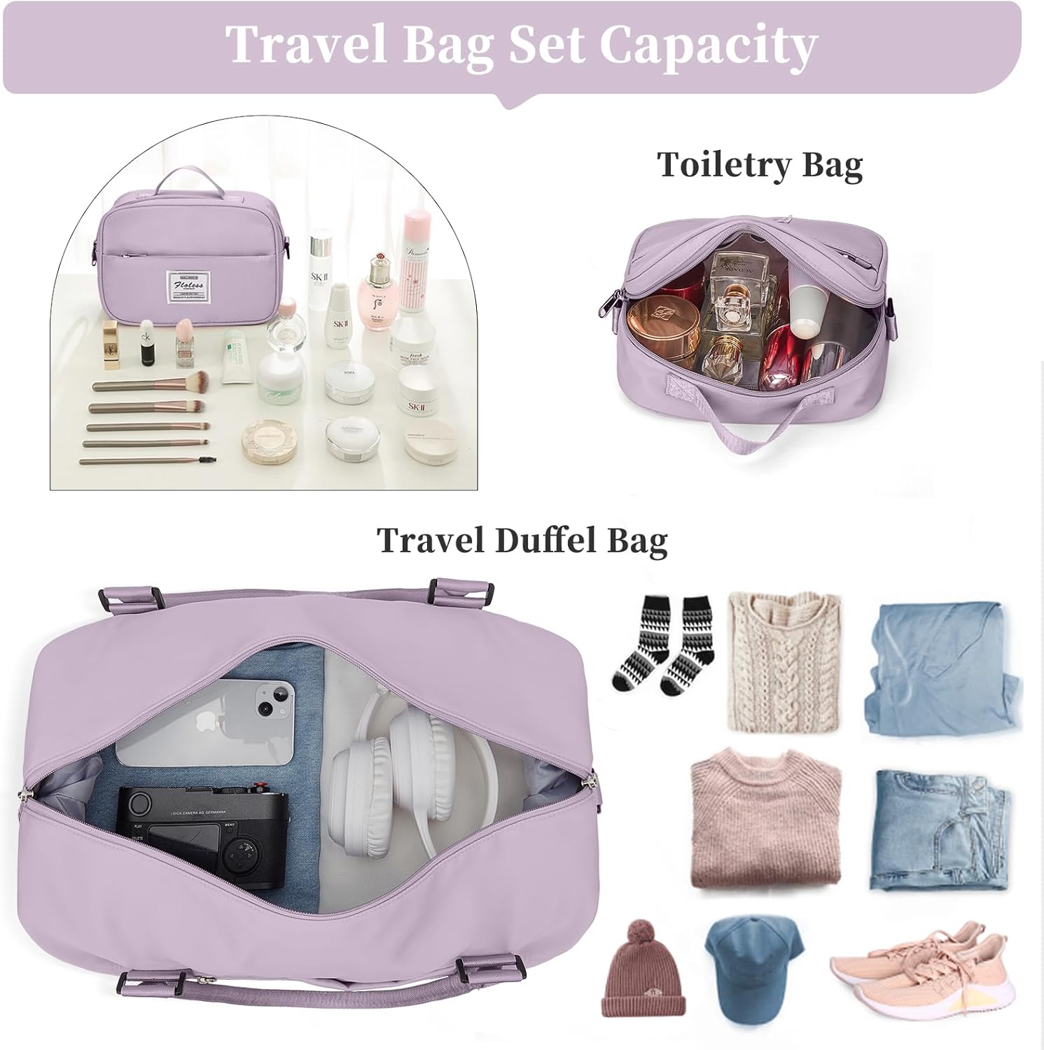 Weekender Bags for Women,Personal Item Travel Bag with Shoes Compartment,Overnight Travel Duffel Bag with Toiletry Bag - Image 3
