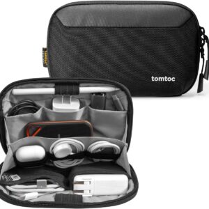 tomtoc Travel Cable Organizer Pouch, Electronics Accessories Organizer Portable Waterproof Double Accessories Carry Case for Cord, Charger, Cables, USB Drive, Black