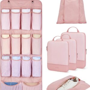 BAGSMART Hanging Compression Packing Cubes, 6 Set Large Suitcase Organizer Bags Set, Cruise Travel Essentials for Women