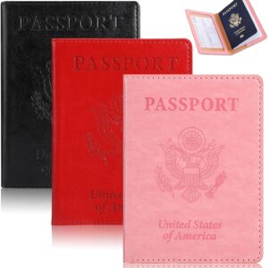 labato Passport Wallet, Waterproof PU Leather, Travel Document Organizer, 3-Piece Set(Red/Pink/Black), Cruise Accessories, Unisex