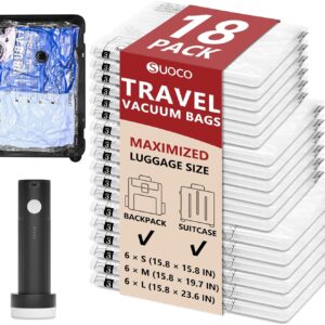 SUOCO 18 Pack Travel Vacuum Bags for Clothing with Rechargeable Electric Pump, Compression Seal Packing Cubes for Luggage Suitcase Backpack, Carry-on Size Space Saver Storage Bags for Vacation Cruise