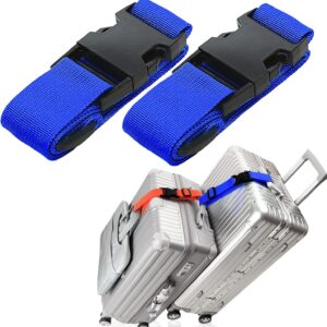 2Pack Luggag Straps for Carry On Bag, Adjustable Suitcase Belt Add Bag Travel Attachment Accessories for Connect Your 3 Luggages, Blue