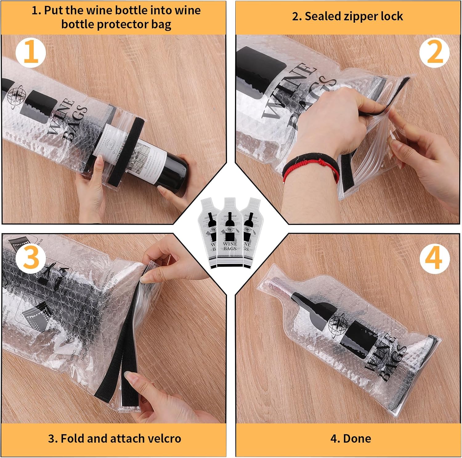 Wine Bags for Travel, 3 Set Reusable Wine Bottle Travel Protector Bags, Double Layer Leak Proof Wine Travel Bags for Wine Bottles Airplane Car Cruise Safety Impact Resist, Wine Sleeves for Suitcase - Image 6