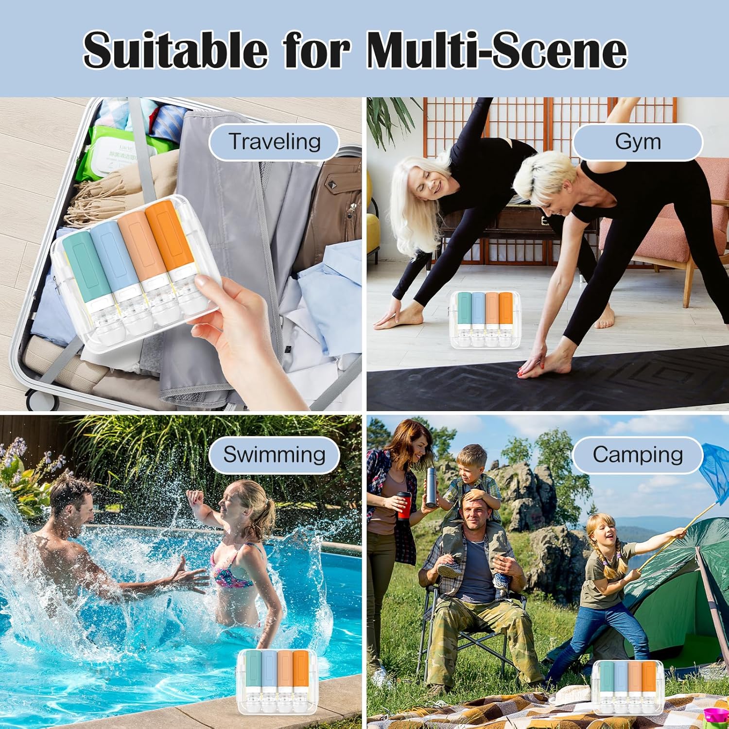 17Pack Travel Containers for Toiletries, TSA Approved Silicone Travel Shampoo and Conditioner Bottles, Leak Proof Refillable Squeeze Bottles Traveling Essentials for Women & Men - Multicolored - Image 6