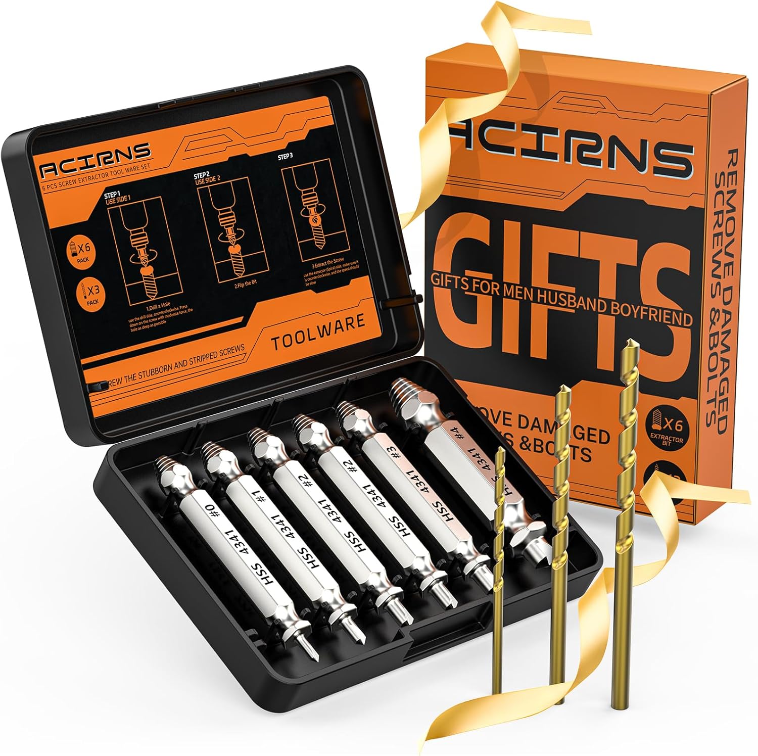 Gifts for Men,9 Pcs Damaged Screw Extractor Set,White Elephant Gifts for Adults Dad,Christmas Stocking Stuffers for Adults Men Him,Cool Stuff Gadgets for Removing Stripped Broken Screws,Mens Gifts