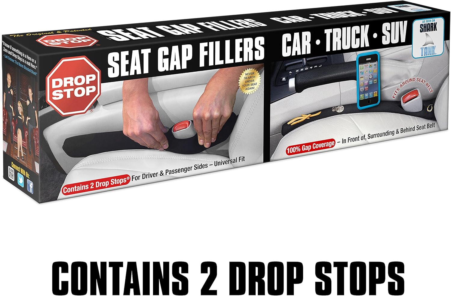 Drop Stop - The Original Patented Car Seat Gap Filler (As Seen On Shark Tank) - Between Seats Console Organizer, Set of 2 and Slide Free Pad and Light - Image 2