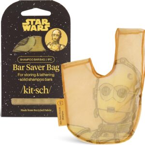 Kitsch x Star Wars C-3PO Soap Saver Bag – Patented Mesh Bag Soap Holder for Shampoo & Conditioner Bars - Extends Use & Prevents Soggy Mess - Recycled Mesh Beauty Pouch, Eco-Friendly