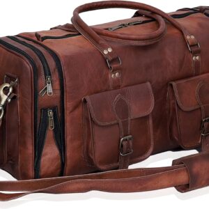Genuine Leather Duffle Bag 24 Inch Handmade Vintage Travel Case Luggage Bags for Men, Overnight Carry On Duffel Bag Medium Weekender Gym Bag for Men and Women
