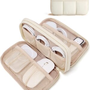 BAGSMART Electronics Organizer Travel Case, Cord Storage for Chargers Cables Phones, Compact Tech Accessories Pouch, Beige