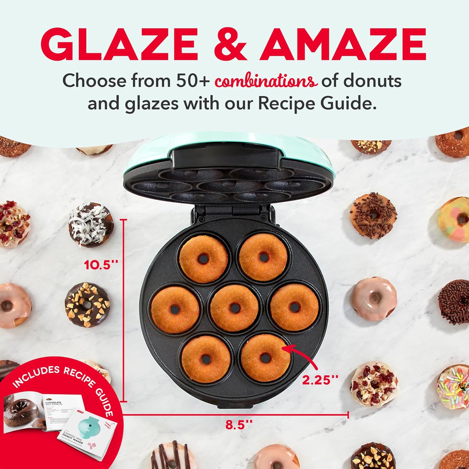 DASH Mini Donut Maker Machine for Kid-Friendly Breakfast, Snacks, Desserts & More with Non-stick Surface, Makes 7 Doughnuts - Aqua - Image 5