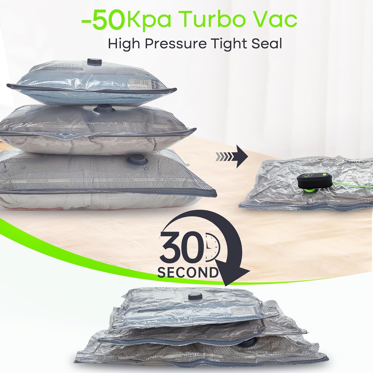 Vacuum Bags for Travel with USB Pump, 12 Pack Carry-on Size Compression Packing for Luggage and Suitcase, Space Saver Bags for Clothes and Clothing Travel - Image 4