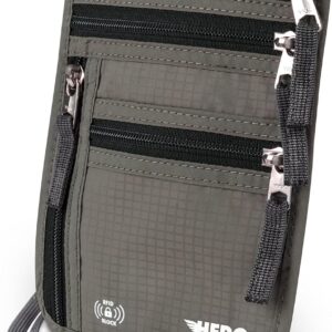HERO Neck Wallet, RFID Blocking Passport Holder, Easy to Conceal Travel Pouch