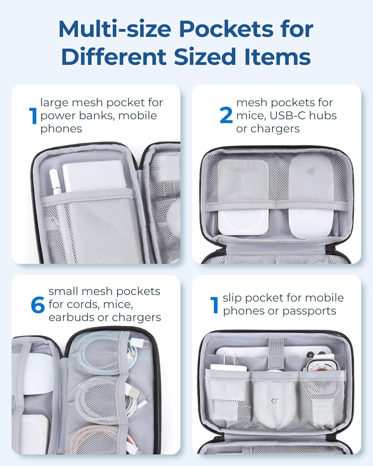 BAGSMART Electronics Organizer Travel Case, Cable Charger Cord Tech Organizer Pouch for Phone Charger Accessories, Black - Image 4