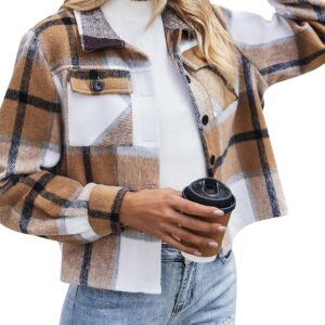 Zeagoo Flannels for Women Cropped Shacket Jacket Fashion Plaid Button Down Shirt 2025 Fall Coat Tops