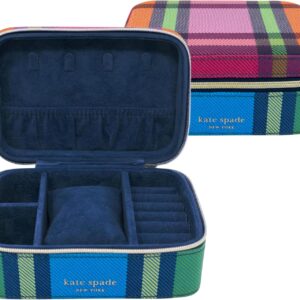 kate spade new york Black Travel Jewelry Case, Small Jewelry Box to Organize Rings, Necklaces, Earrings, Grand Plaid Duo