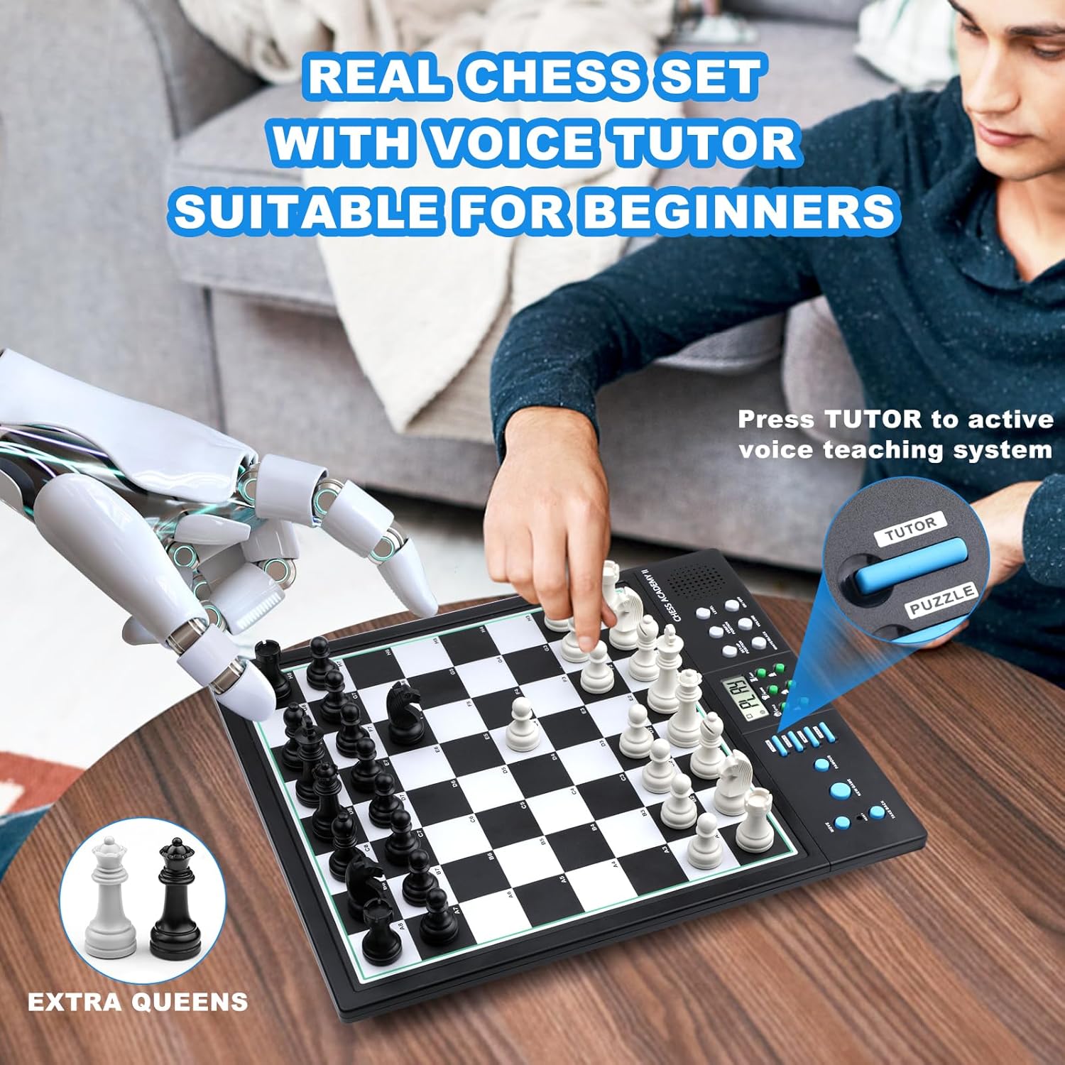 LC2B Advanced Electronic Chess Set with ELO 2200+ Engine & Talking AI Tutor, Comfortable Size Electronic Chess Board Perfect for Chess Lovers, Smart Computer Chess Game Set with Strong Magnet(Black) - Image 4