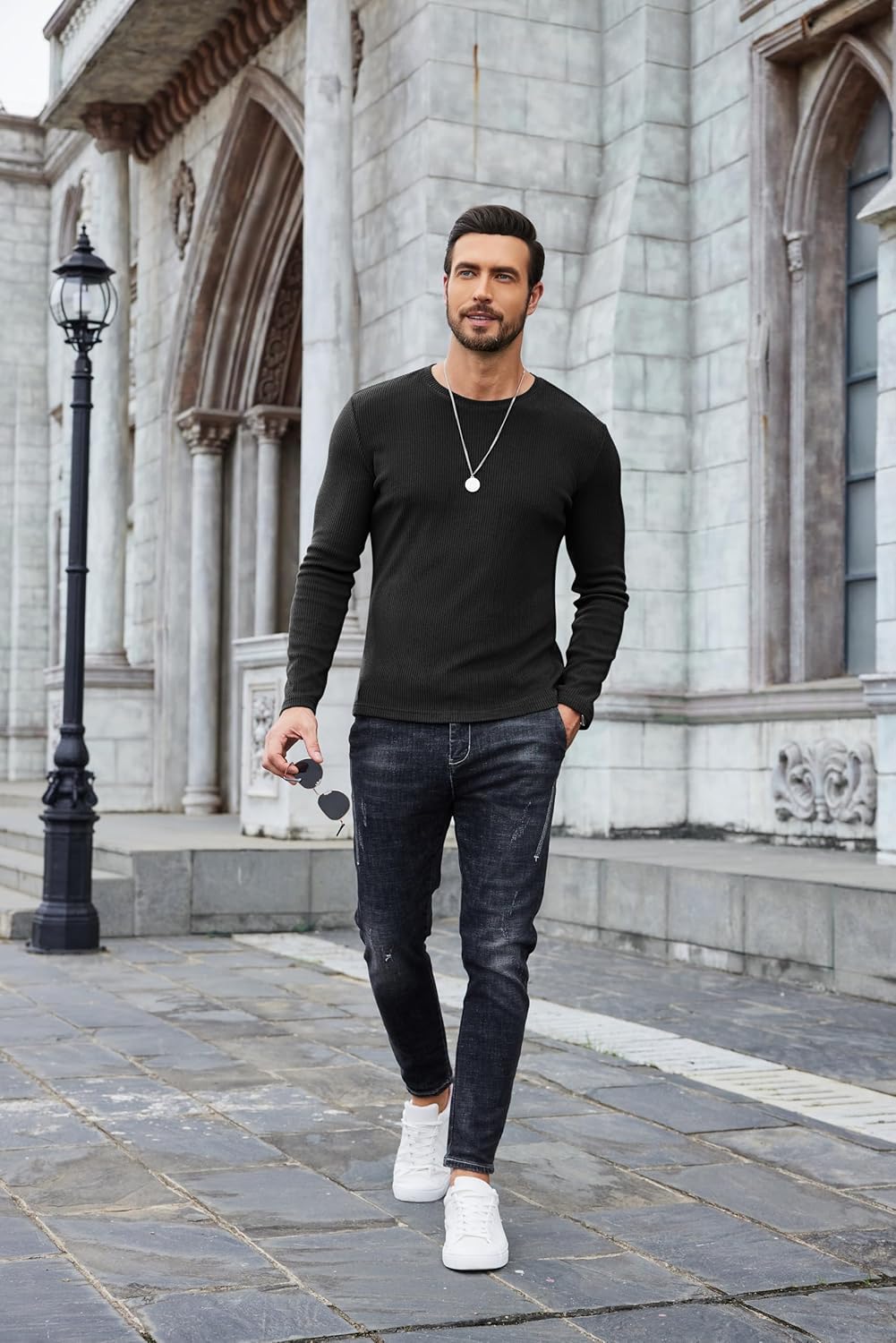 COOFANDY Mens Long Sleeve Shirts Thermal T-Shirt Slim Fit Crewneck Sweater Knitted Pullover Shirt - Image 5