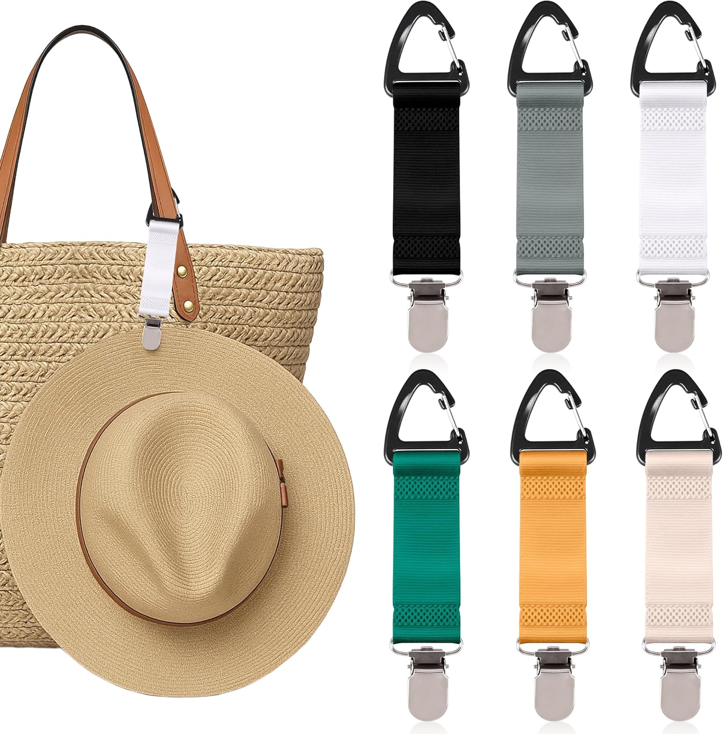 6 Pcs Hat Clip for Travel on Bag, Beach Vacation/Cruise Essentials Hats Holder, Strong Grip Space-saving Hat Clips Travel Accessories for Women/Family
