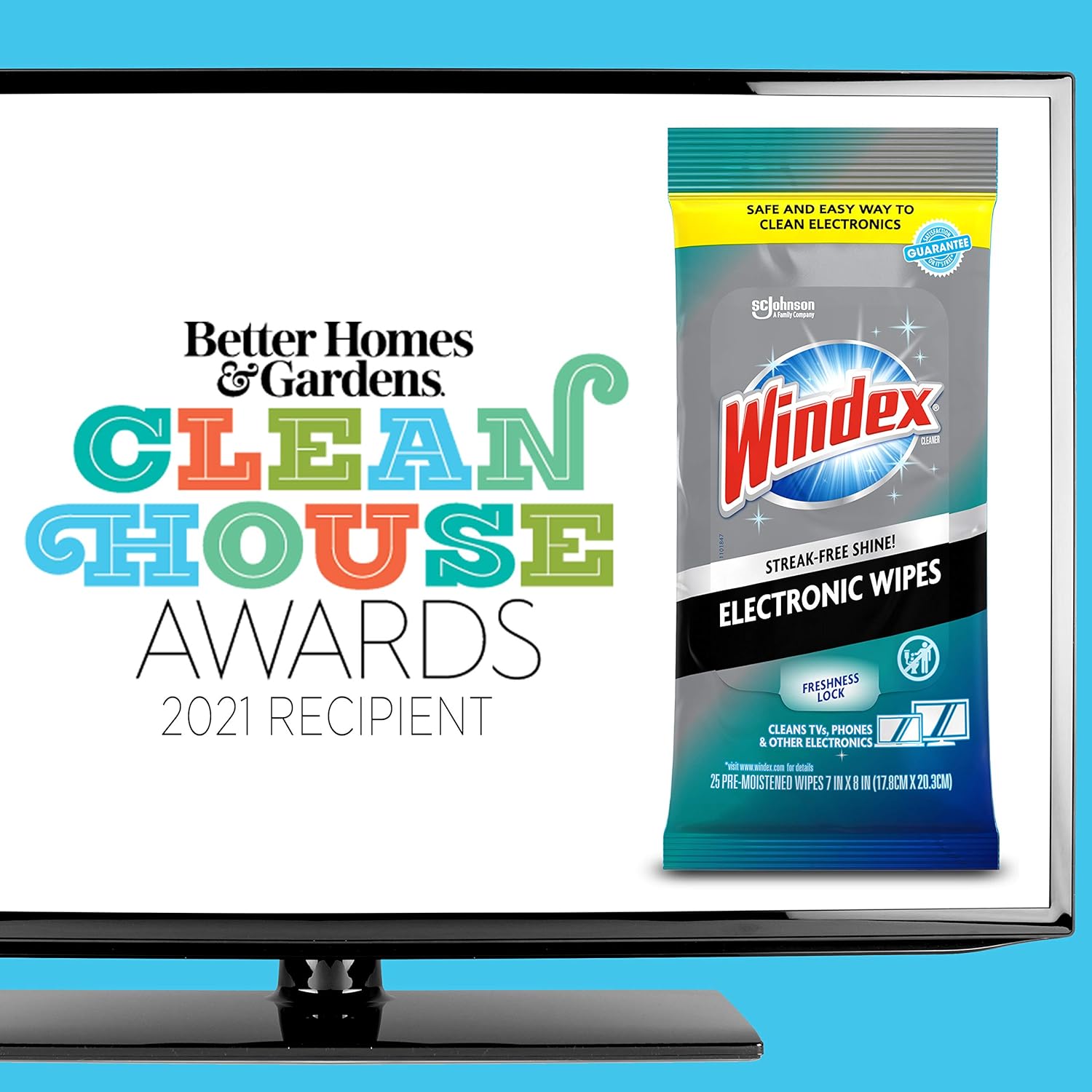 Windex Electronic Cleaning Wipes, Pre-Moistened Screen Wipes for TVs, Phones, and Other Electronics, Resealable for a Freshness Lock, 25 Count - Image 2