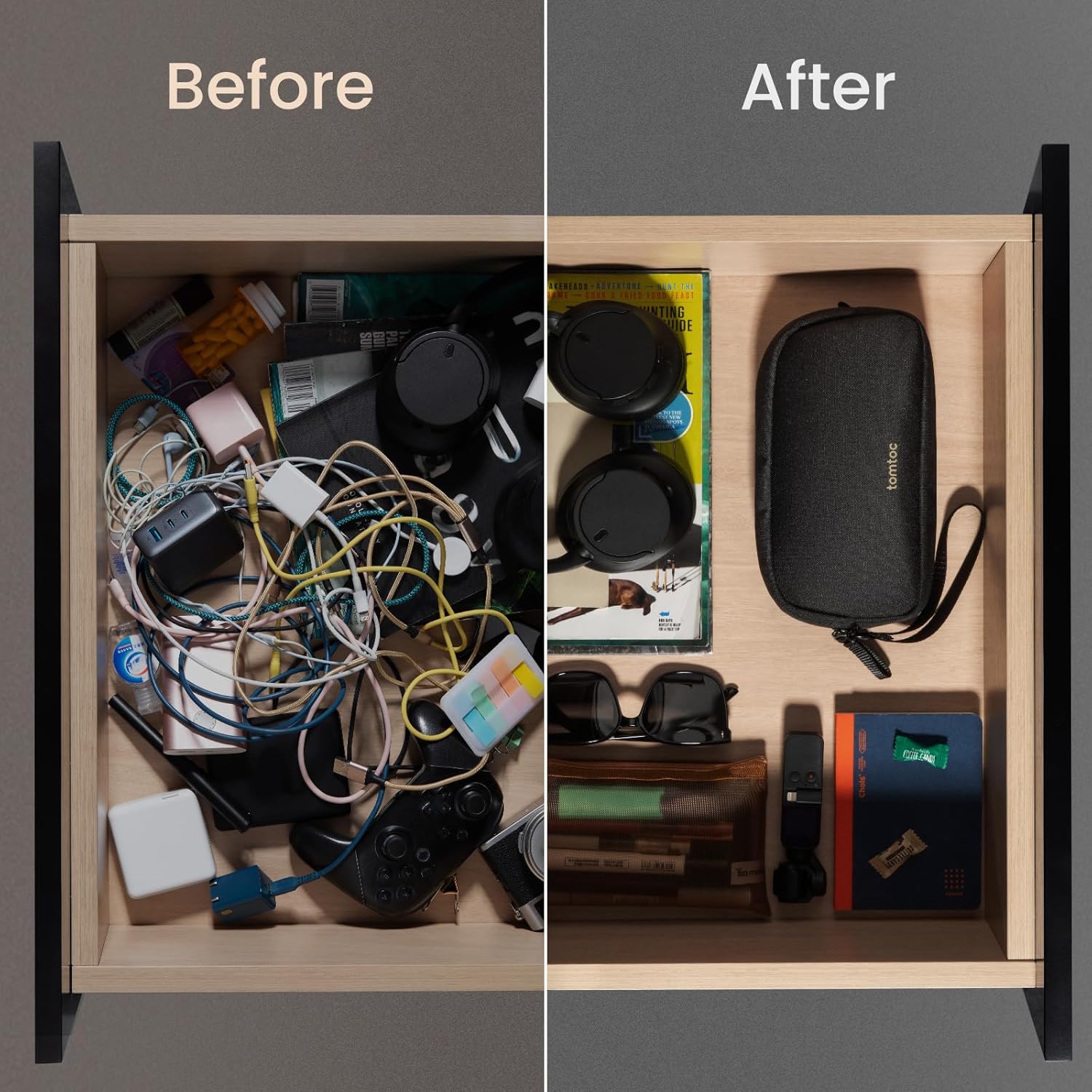 tomtoc Electronics Organizer Travel Case, Water Resistant Travel Bag Cable Organizer for Essentials, Tech Pouch Accessories Carry Storage for Cord, Phone, Cables, Airpods, USB Flash Drive, Daily Items - Image 9