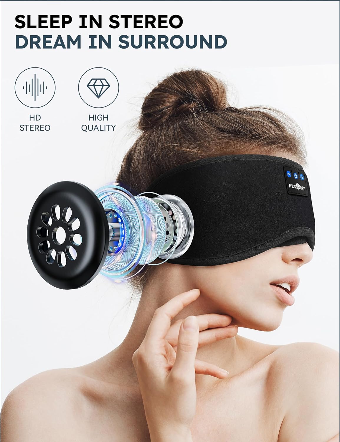 MUSICOZY Sleep Headphones, Bluetooth 5.4 Sleep Mask Headband Headphones Sleeping Eye Mask, Wireless Music Earbuds Earphones with HD Stereo Speakers for Side Sleepers, Cool Gadgets Unique Gift - Image 4