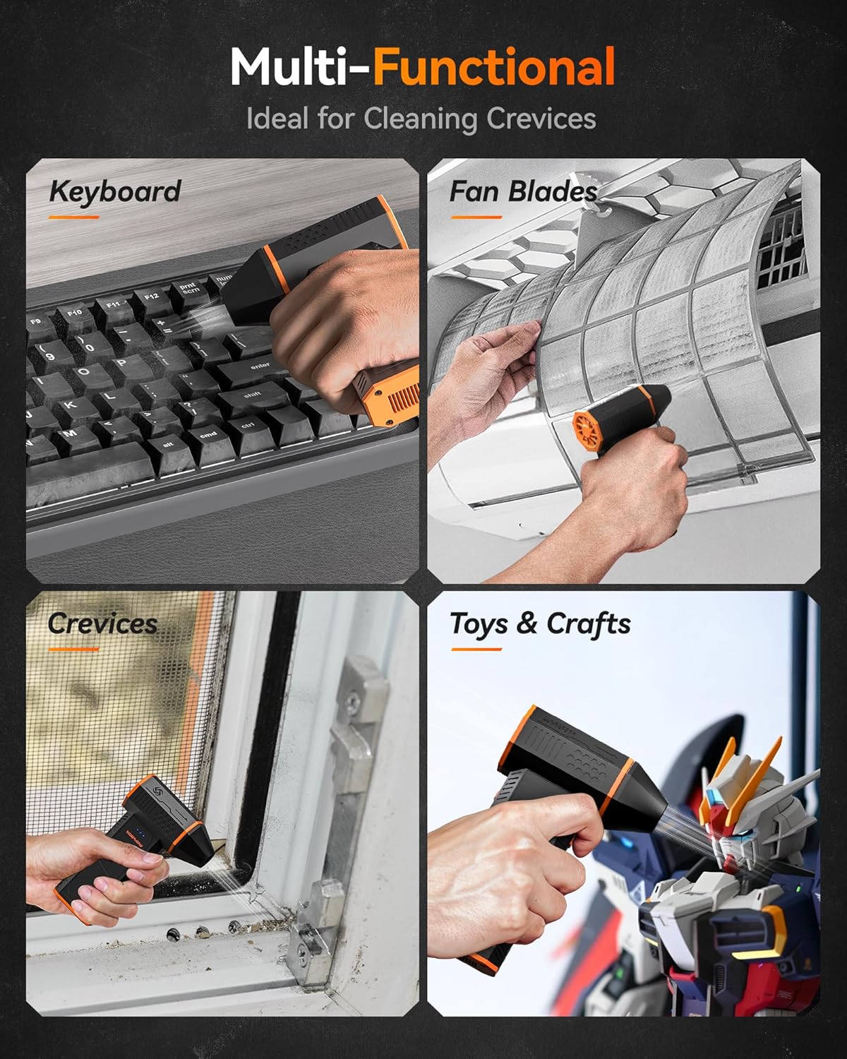 WOLFBOX MF50 Compressed Air Duster-110000RPM Super Power Electric Air Duster, 3-Gear Adjustable Mini Blower with Fast Charging, Dust Blower for Computer, Keyboard, House, Outdoor and Car - Image 4