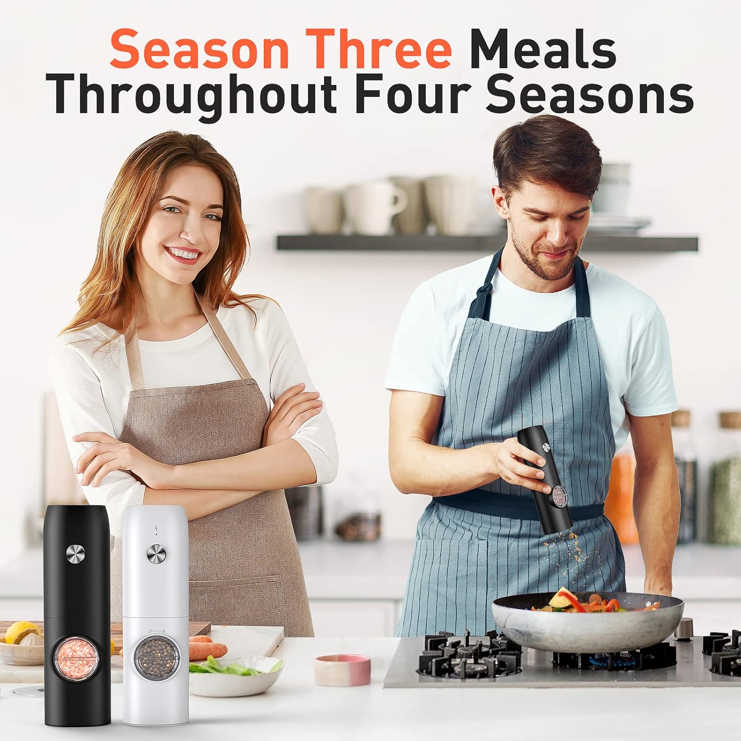 Electric Salt and Pepper Grinder Set-Rechargeable Automatic Pepper Mill Grinder with LED Christmas Gifts for Women, USB Adjustable Coarseness shakers, One-Hand Operation for Kitchen Gadgets - Image 7