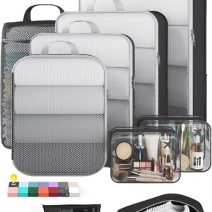 Veken 9/11 Set Compression Packing Cubes for Travel Essentials,Compressible Expandable Large Luggage Suitcase Organizer Bags for Clothing,Durable Space Saver Storage Bags with Toiletry Bags(Black)