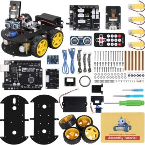 ELEGOO UNO R3 Smart Robot Car Kit V4 for Arduino Robotics for Kids Ages 8-12 12-16 STEM Science Kits Coding Gifts for 8 9 10 11 12 13 14 15 16 Year Old Boys Girls Teens Cool Engineering Building Toys
