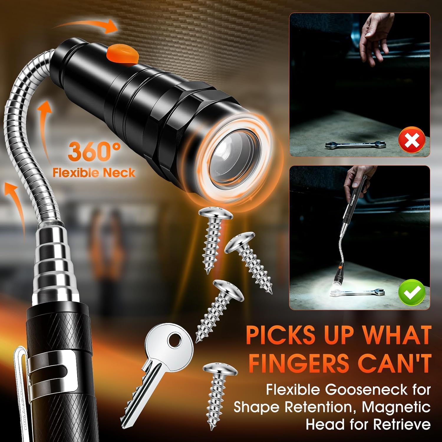 Magnetic Pickup Tool, Cosyjazz Magnetic Flashlight Telescoping Magnet with LED Flashlight and Extendable Neck, Cool Gadget Birthday Gifts for Men, Dad, Husband, Mechanic, Tech, Handyman - Image 5