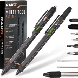 RAK Multitool Pen Gifts for Men, 2-Pack 11 in 1 Multitool Pen Set, Tech Cool Gadgets Stocking Stuffer Holiday Christmas Gifts for Dad, Husband, Grandpa, Him, EDC Tactical Pen Tool, Gift-Ready Box
