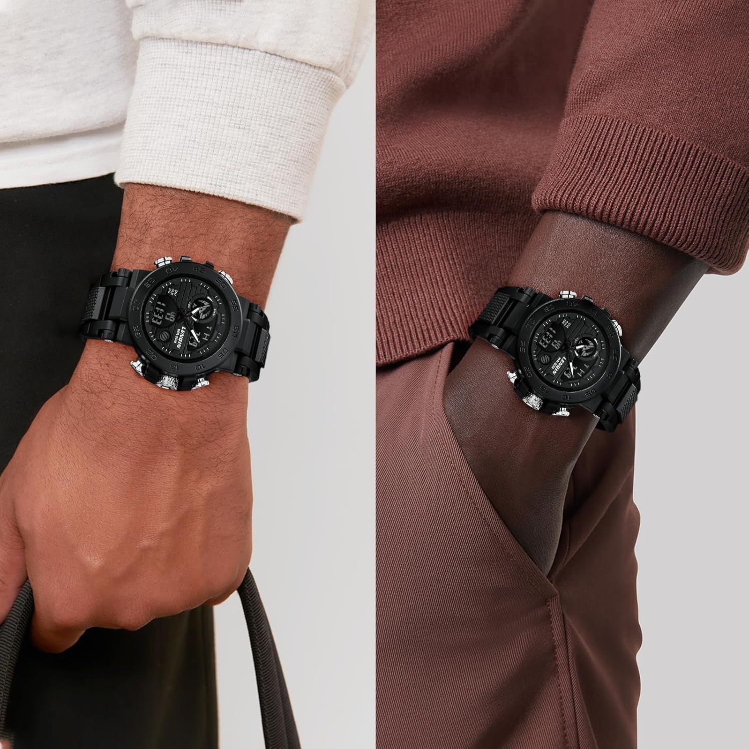 LN LENQIN Mens Watches Digital Military Watch for Men Stopwatch Army Survival Tactical Sports Outdoor Big Face Waterproof Men's Wrist Watches with LED Backlight/Timer/Alarm/Date - Image 8