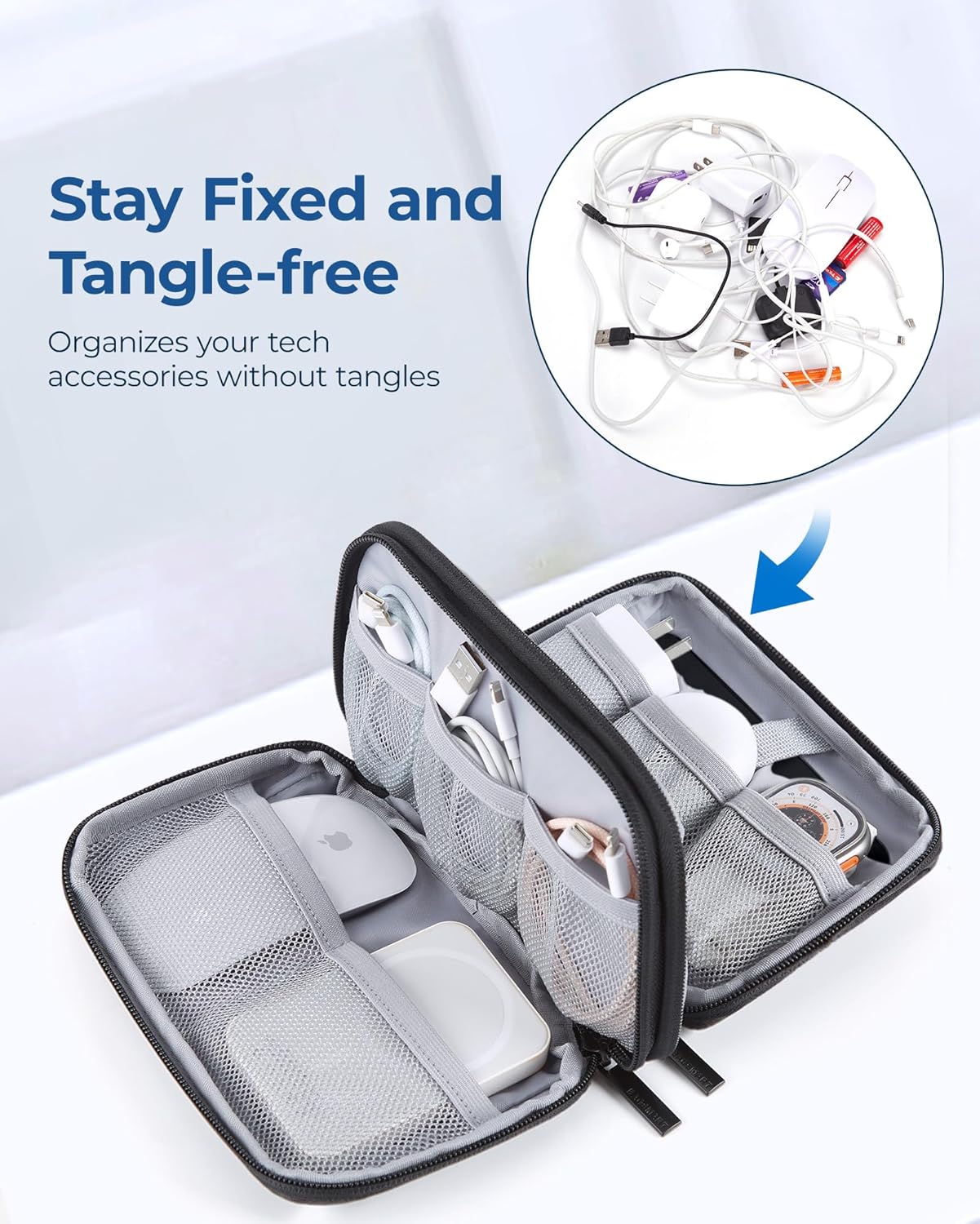 BAGSMART Electronics Organizer Travel Case, Cable Charger Cord Tech Organizer Pouch for Phone Charger Accessories, Black - Image 2